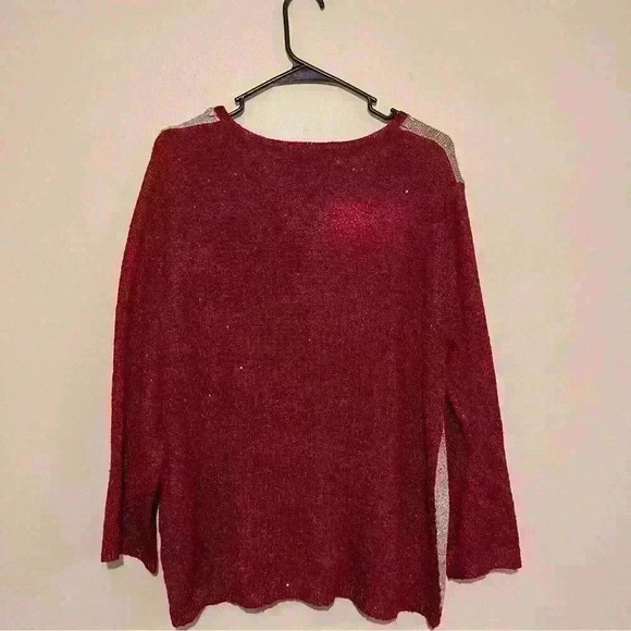 Alfred Dunner Sweater Women XL Red Gold Metallic Color Block Embellished Sweater - Picture 3 of 9